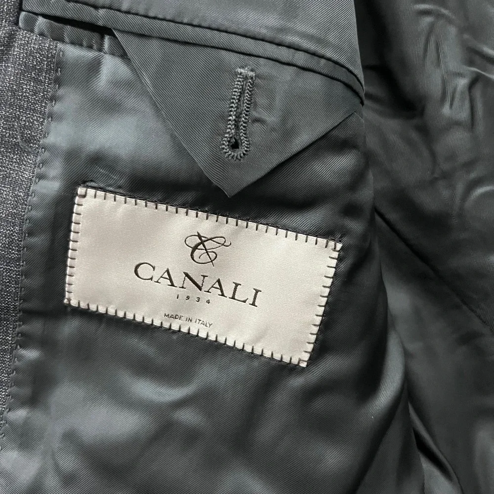 Canali Blazer Mens 42R Charcoal Grey Textured Crosshatch Two Button‎ Sport Coat